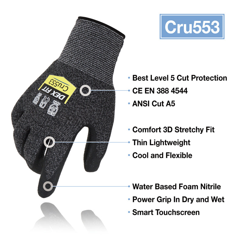 Load image into Gallery viewer, cut resistant glove, best cut resistant glove, dex fit, grey, CRU553, touchscreen capable