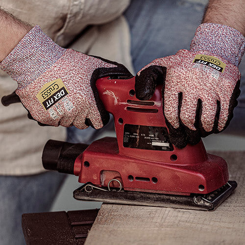 The Level 5 Cut Resistant Gloves Cru553 displaying its incredible grip and protection against sharp and rough surfaces.