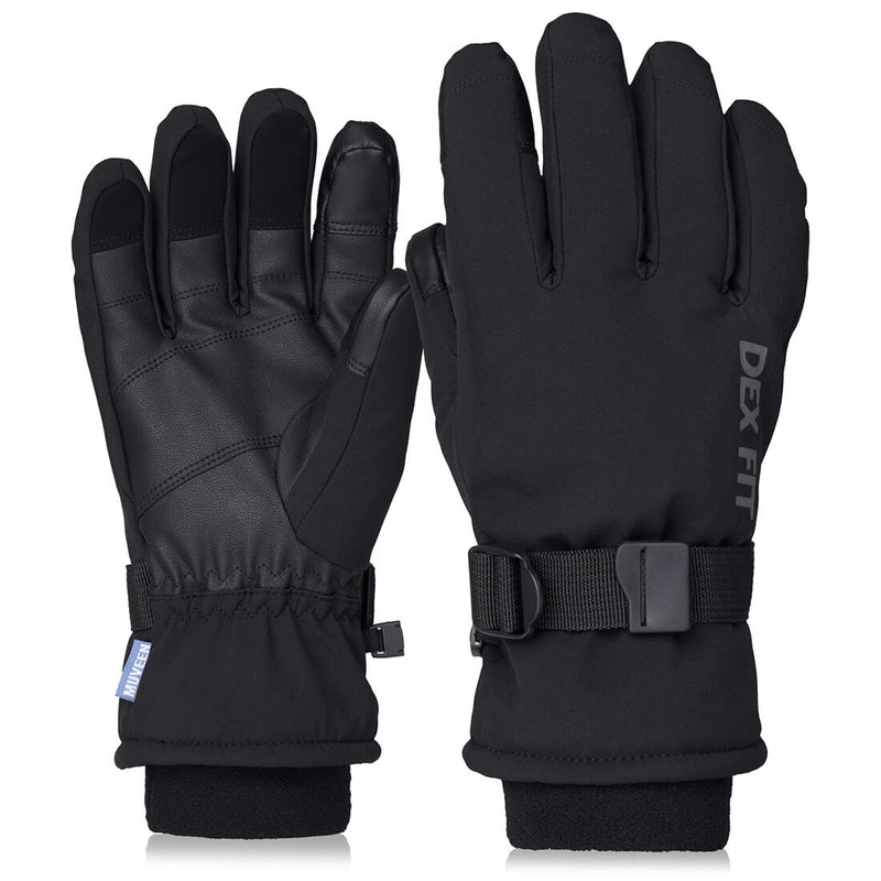 Load image into Gallery viewer, Thermal Winter Gloves WG201 in Black showing its best features like the adjustable hook and loop closure, and its reinforced palm and fingertips.

