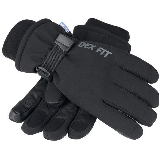 The Black Thermal Winter Gloves WG201 on top of each other while showing its sleek design and easy on and off fleece cuffs.