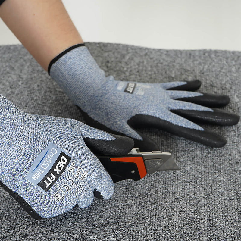 Load image into Gallery viewer, Using the Level 4 Cut Resistant Gloves Cru553 Thin while utilizing sharp tools without any worry because of its additional Level 4 abrasion resistance and level 2 puncture resistance. 
