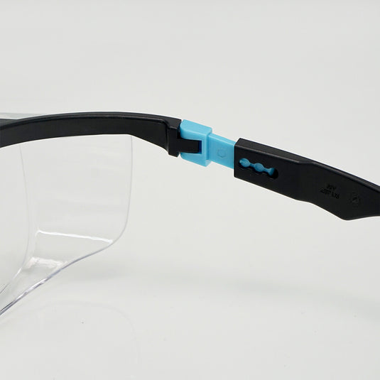 A closer look of the arms for Safety Over Glasses SG210 OTG that can be extended into three different lengths to accommodate any face shape.