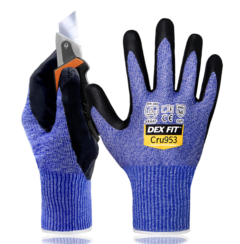 Load image into Gallery viewer, DEX FIT A8 Cut Resistant Gloves Cru953; Fiberglass Free, 3D-Comfort Fit and Grip, Thin, Durable, Touchscreen, Tungsten
