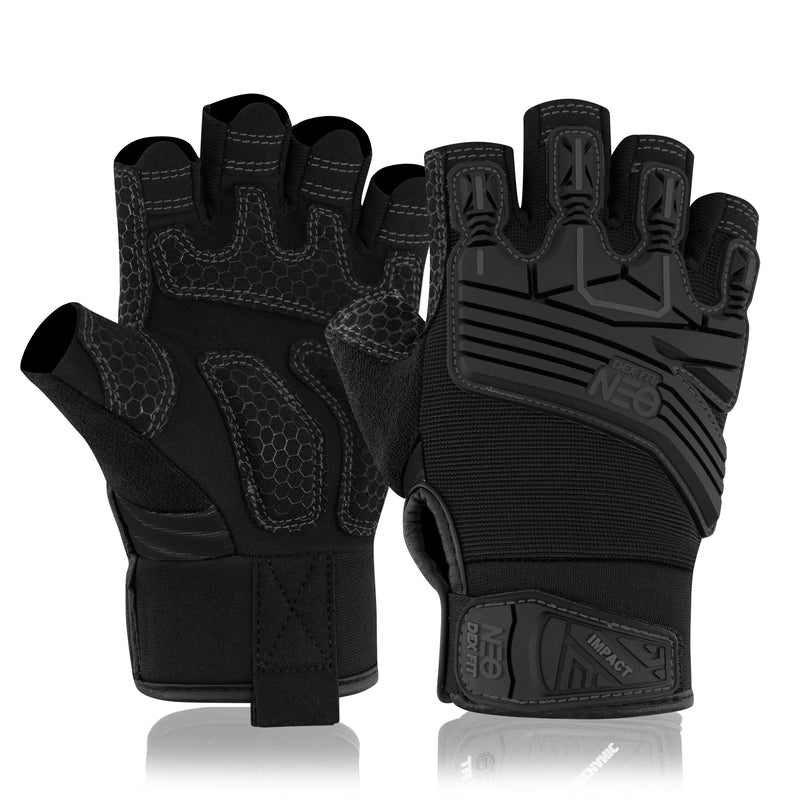 Load image into Gallery viewer, DEX FIT MG310G Fingerless Impact Resistant Gloves, Durable, Shock Absorbing, Firm Grip, Comfort Fit, Touchscreen Compatible, Washable; Prime Black
