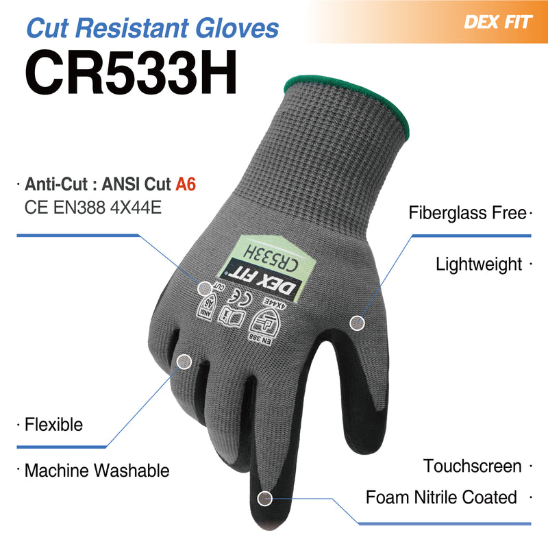 Load image into Gallery viewer, DEX FIT Level A6 Cut Resistant Gloves CR533H - Silky Smooth and Fiberglass Free
