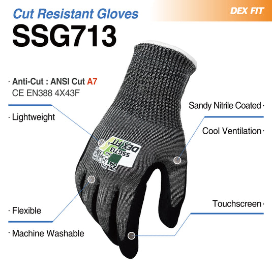 DEX FIT Level 7 Cut Resistant Gloves SSG713 - Steel Fiber Protection