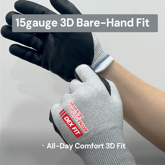 DEX FIT FN330E Thin Nitrile Work Gloves, Breathable 15-Gauge 3D Fit