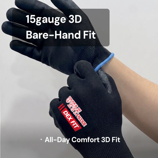 DEX FIT FN330E Thin Nitrile Work Gloves, Breathable 15-Gauge 3D Fit