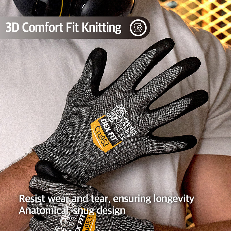 Load image into Gallery viewer, DEX FIT A8 Cut Resistant Gloves Cru953; Fiberglass Free, 3D-Comfort Fit and Grip, Thin, Durable, Touchscreen, Tungsten
