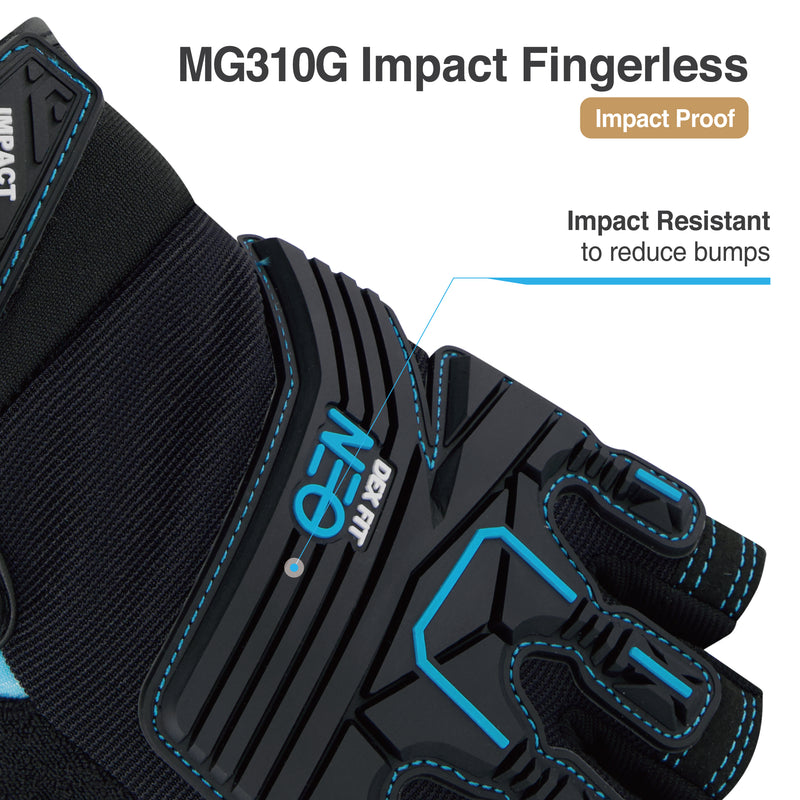 Load image into Gallery viewer, DEX FIT MG310G Fingerless Impact Resistant Gloves, Durable, Shock Absorbing, Firm Grip, Comfort Fit, Touchscreen Compatible, Washable; Prime Black
