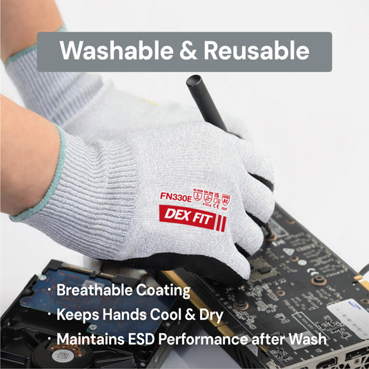 DEX FIT FN330E Thin Nitrile Work Gloves, Breathable 15-Gauge 3D Fit