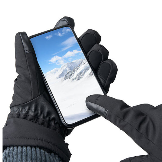 Wearing the Thermal Winter Gloves WG201 in Black while using a touchscreen smartphone