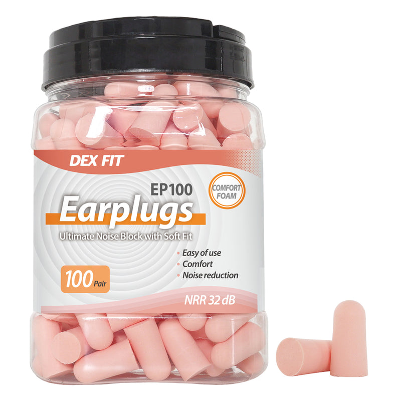Load image into Gallery viewer, 100 pairs of Soft 32dB Earplugs EP100 put in an easy-to-carry handle jar design so that you can bring and use them anytime.
