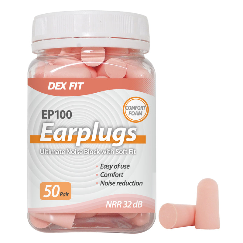 Load image into Gallery viewer, 50 pairs of Soft 32dB Earplugs EP100 put in an easy-to-carry handle jar design so that you can bring and use them anytime.
