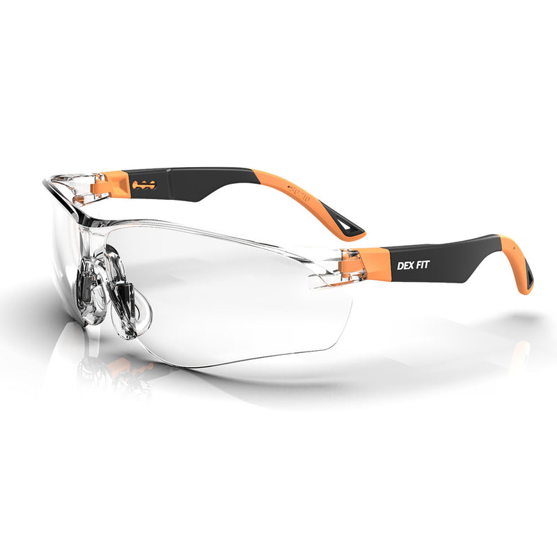 Load image into Gallery viewer, Safety Glasses SG210 in Orange with Clear Lens are designed to absorb 99.9% UV rays and has anti-fog coating to keep the lenses clear in all types of weather.
