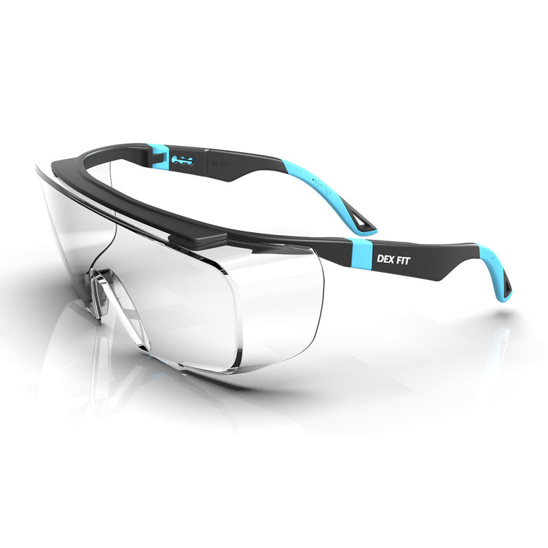 Load image into Gallery viewer, Safety Over Glasses SG210 OTG in Blue with Clear Lens are designed to absorb 99.9% UV rays and has anti-fog coating to keep the lenses clear in all types of weather.
