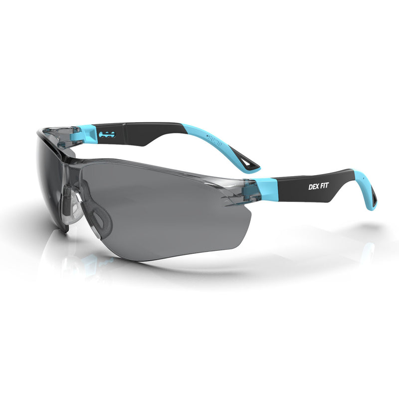 Load image into Gallery viewer, Safety Glasses SG210 in Blue with Black Tinted Lens are designed to absorb 99.9% UV rays and has anti-fog coating to keep the lenses clear in all types of weather.
