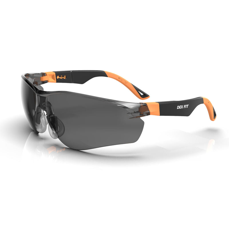 Load image into Gallery viewer, Safety Glasses SG210 in Orange with Black Tinted Lens are designed to absorb 99.9% UV rays and has anti-fog coating to keep the lenses clear in all types of weather.
