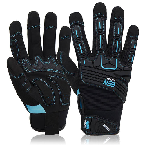 The Mechanic Impact Resistant Gloves MG310 in Black showcases its 3D TPR knuckle and finger guards that protect the hands from damage, and gel-padded palms cushioning for impact absorption.