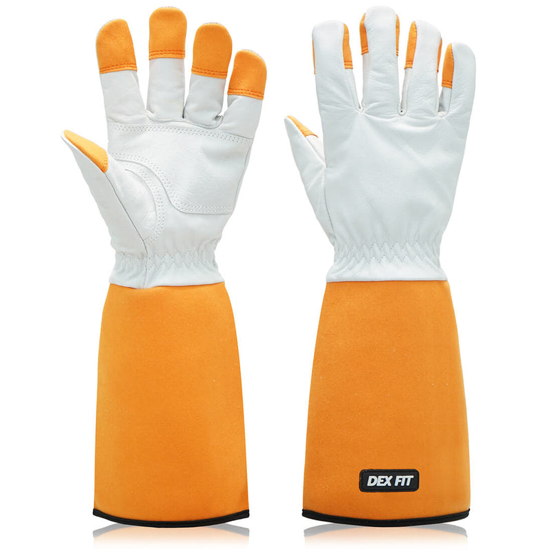 Load image into Gallery viewer, Leather Gardening Gloves FG310 made from high quality natural Cowhide Leather, and Synthetic Suede to protect hands from accidents at work.
