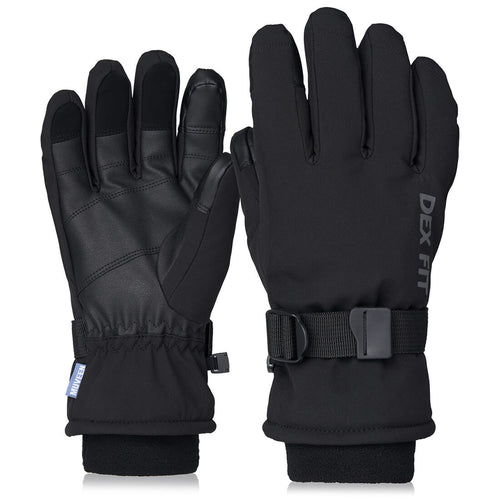 Thermal Winter Gloves WG201 in Black showing its best features like the adjustable hook and loop closure, and its reinforced palm and fingertips.
