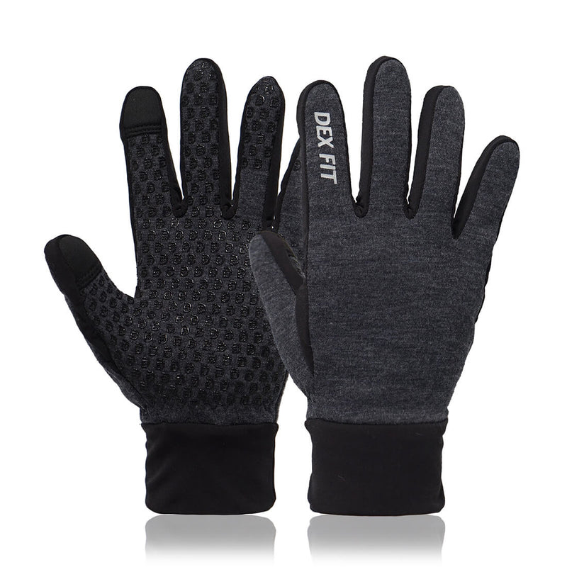 Load image into Gallery viewer, Warm Grey Fleece Winter Outdoor Gloves LG201 by DEX FIT MUVEEN. Recommended for running, hiking, or cycling during cold weather.
