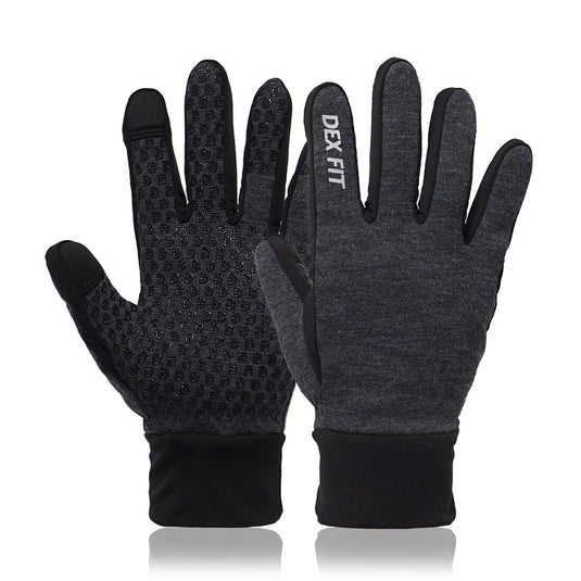 Warm Grey Fleece Winter Outdoor Gloves LG201 by DEX FIT MUVEEN. Recommended for running, hiking, or cycling during cold weather.