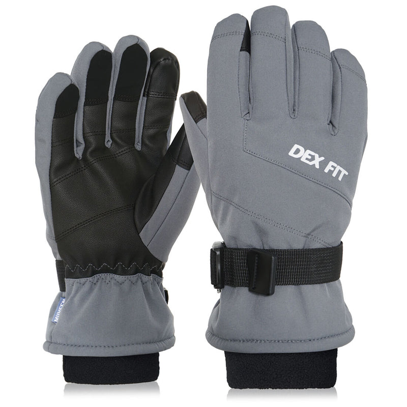 Load image into Gallery viewer, Thermal Winter Gloves WG201 in Premium Gray showing its best features like its adjustable hook and loop closure, and its reinforced palm and fingertips.
