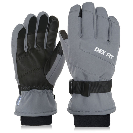 Thermal Winter Gloves WG201 in Premium Gray showing its best features like its adjustable hook and loop closure, and its reinforced palm and fingertips.