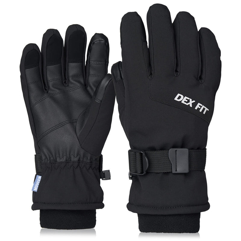 Load image into Gallery viewer, Thermal Winter Gloves WG201 in Premium Black  showing its best features like its adjustable hook and loop closure, and its reinforced palm and fingertips.
