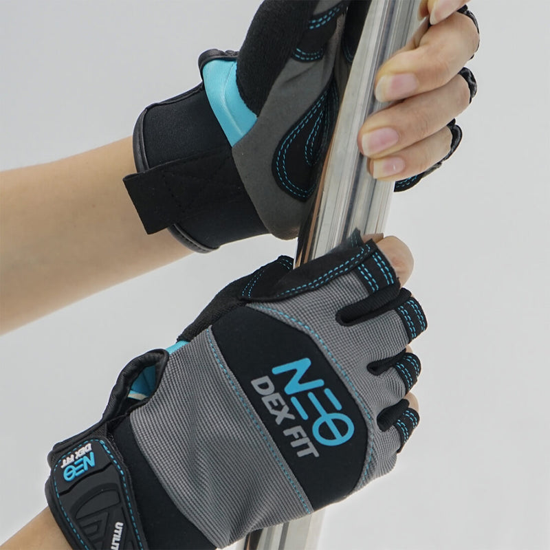 Load image into Gallery viewer, The Mechanic Fingerless Gloves MG310 in gray holding on a metal pipe making use of its synthetic leather reinforcement on palm which provides superior grip.
