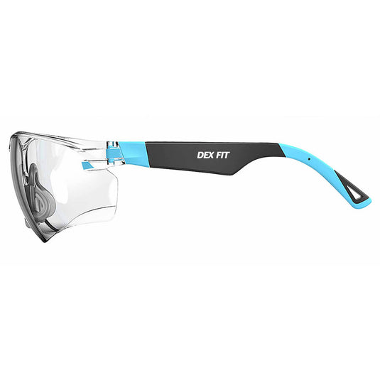 A side look of the Safety Glasses SG210 in Blue emphasizing on its flexible and customizable fit.