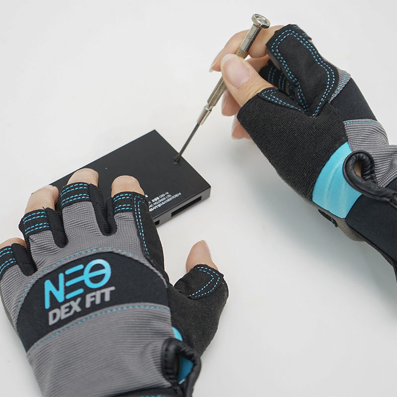 Load image into Gallery viewer, Using the Mechanic Fingerless Gloves MG310 in Gray while doing a task that requires precision, highlighting its maximum dexterity while still offering a layer of protection.
