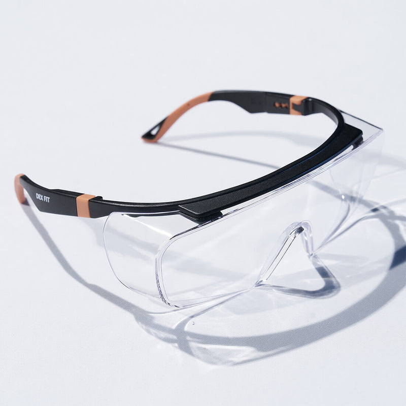 Load image into Gallery viewer, The tips of the temple of the Safety Over Glasses SG210 OTG has a soft-grip double injected rubber to keep the glasses in place.
