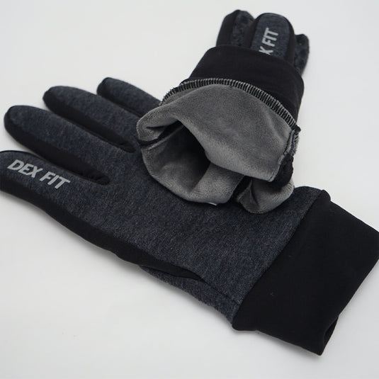 The Grey Winter Outdoor Gloves LG201 by DEX FIT MUVEEN showing its ultra-soft and warm liner.
