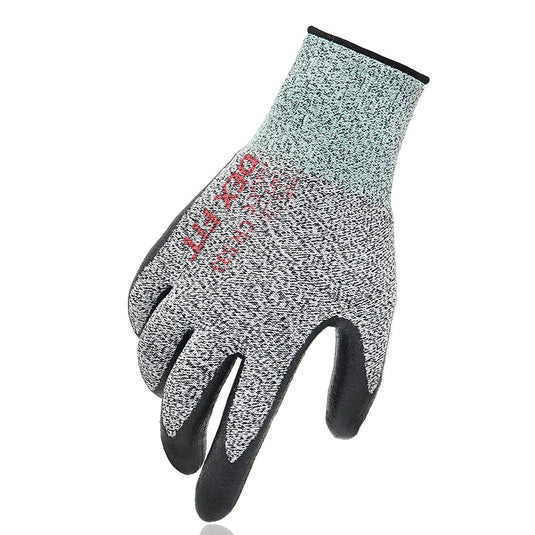 GetUSCart- DEX FIT Level 5 Cut Resistant Gloves Cru553, 3D Comfort Stretch  Fit, Power Grip, Durable Foam Nitrile, Smart Touch, Machine Washable, Thin  & Lightweight, Black Grey 9 (L) 3 Pairs